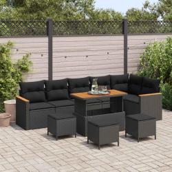 Ensemble de canap&eacute; de 10 pcs Noir polyrotin