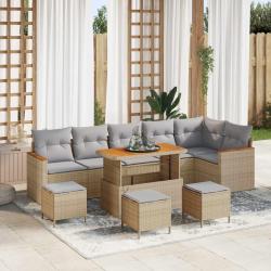 Ensemble de canap&eacute;, 10 pi&egrave;ces, en polyrotin beige, pour la chambre