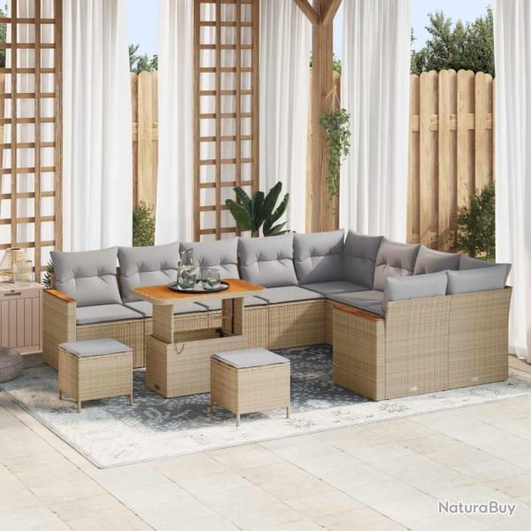 Ensemble de canap�s, 12 pi�ces, beige, en rotin synth�tique PE, pour la chambre