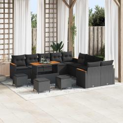 Ensemble de canap&eacute; de 14 pcs Noir polyrotin