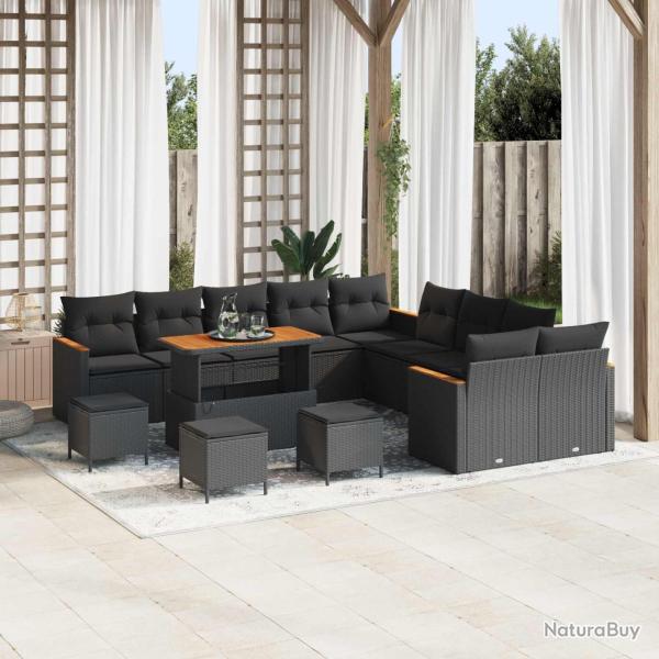 Ensemble de canap� de 14 pcs Noir polyrotin