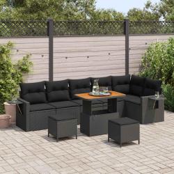Ensemble de canap&eacute; de avec coussin 11 pcs Noir polyrotin