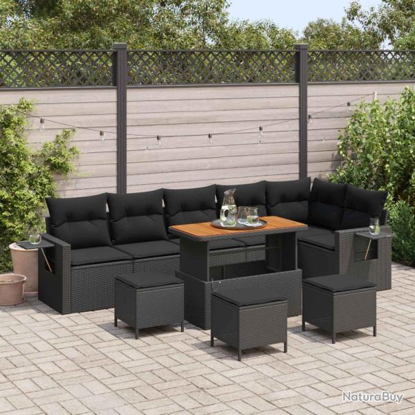Ensemble de canap� de avec coussin 12 pcs Noir polyrotin