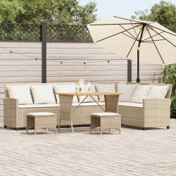 Salon de jardin avec coussins en forme de L, 4 pi&egrave;ces, polyrotin, beige
