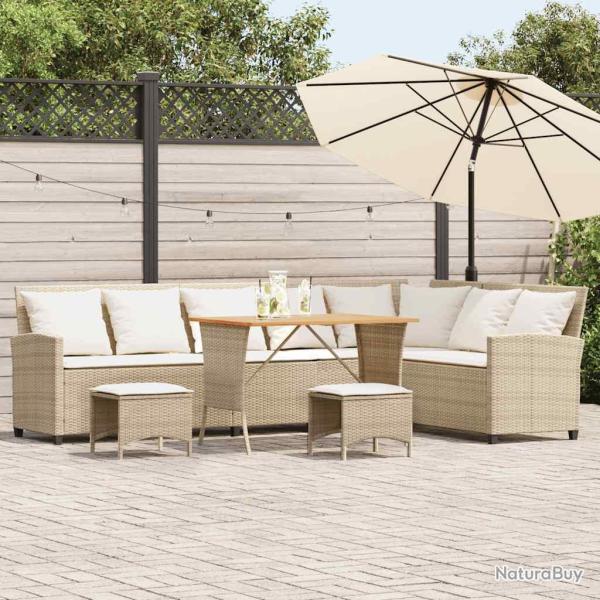 Salon de jardin avec coussins en forme de L, 4 pi�ces, polyrotin, beige