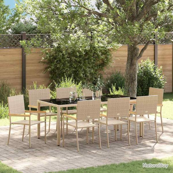 Ensemble de salle � manger 9 pi�ces, en polyrotin, beige