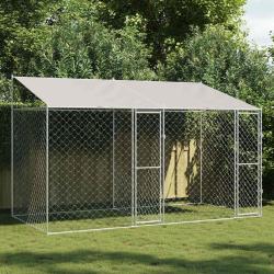 Cage pour chien avec toit Argent&eacute; 400 x 200 x 256 cm