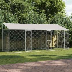 Cage pour chien avec toit Argent&eacute; 600 x 200 x 256 cm