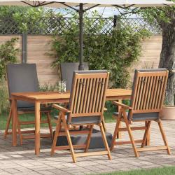 Chaise, 4 pi&egrave;ces, en bois de teck massif marron et gris, pour la cuisine