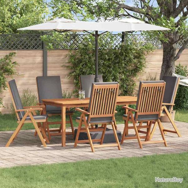 Chaise, 6 pi�ces, en bois de teck massif marron et gris, pour la cuisine