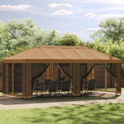 Gazebo avec murs lat&eacute;raux 6 x 3 m Beige Polyester et Acier 190