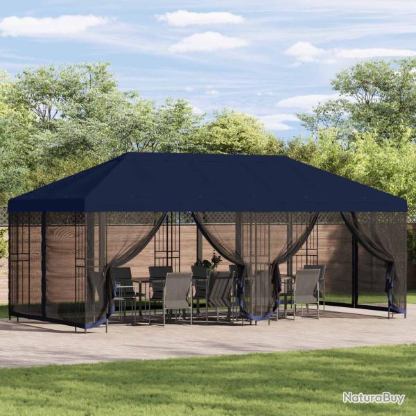 Gazebo avec murs lat�raux 6 x 3 m Bleu Polyester et Acier 190