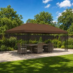 Gazebo avec murs lat&eacute;raux 6 x 3 m Marron Polyester et Acier 190