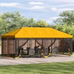 Gazebo avec murs lat&eacute;raux, en polyester et acier, jaune, pour la terrasse, 6 &times; 3 m