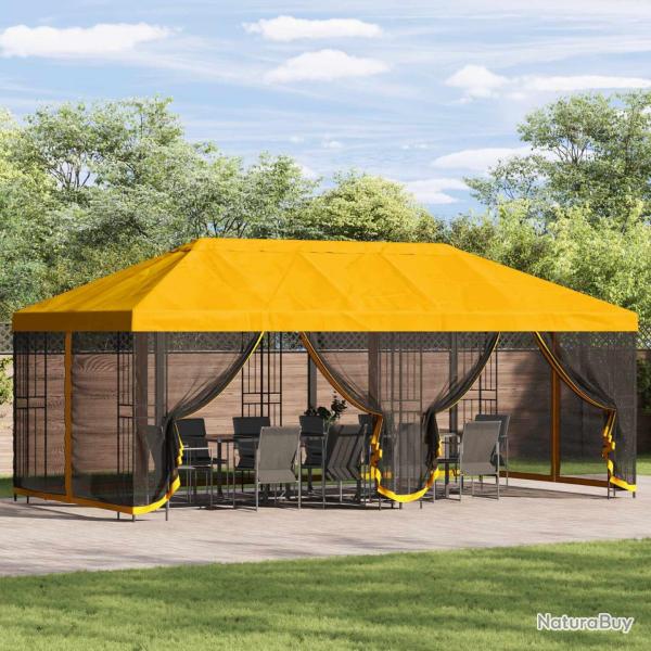 Gazebo avec murs lat�raux, en polyester et acier, jaune, pour la terrasse, 6 � 3 m