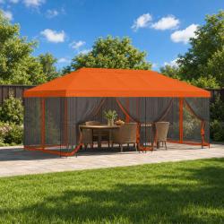 Gazebo avec murs lat&eacute;raux, en polyester et acier, orange, pour la terrasse, 6 &times; 3 m