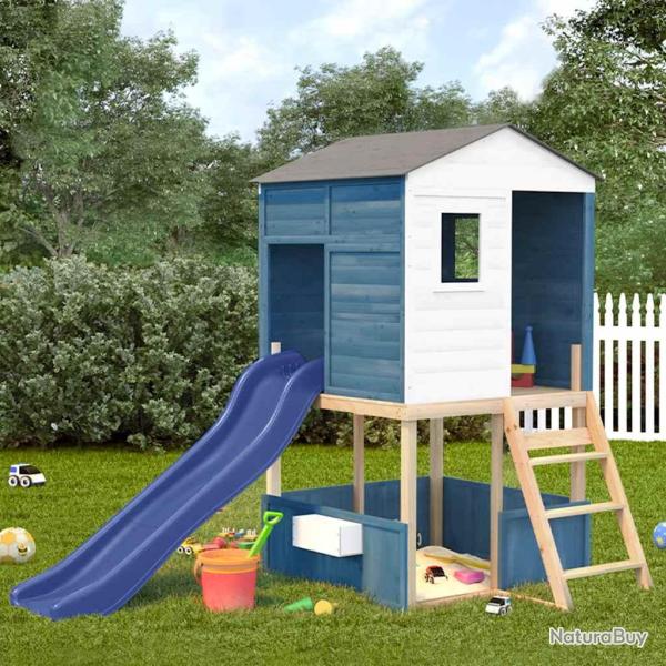Aire de jeux d'ext�rieur blanc et bleu bois massif de sapin