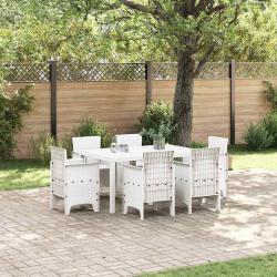 Ensemble de salle &agrave; manger, 7 pi&egrave;ces, blanc, Rattan Polt
