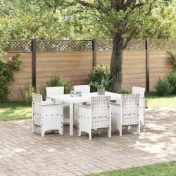 Ensemble de salle &agrave; manger pour 7 pcs Blanc Rattan Polt