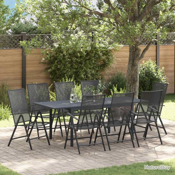 Ensemble de salle � manger de 9 pi�ces, anthracite, en acier