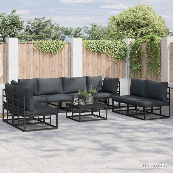 Ensemble de canap� de avec coussin 9 pcs Noir Aluminium