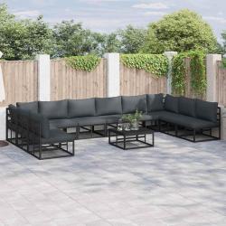 Ensemble de canap&eacute; de avec coussin 10 pcs Noir Aluminium