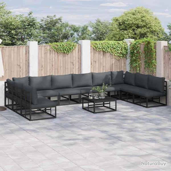 Ensemble de canap� de avec coussin 11 pcs Noir Aluminium
