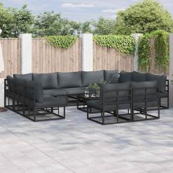 Ensemble de canap&eacute; de avec coussin 12 pcs Noir Aluminium