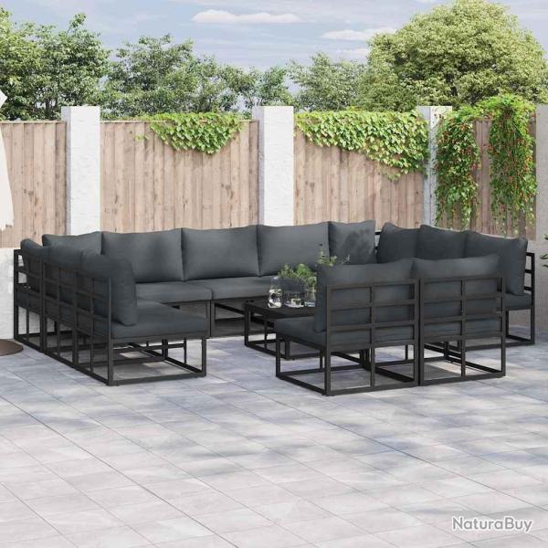 Ensemble de canap� de avec coussin 12 pcs Noir Aluminium