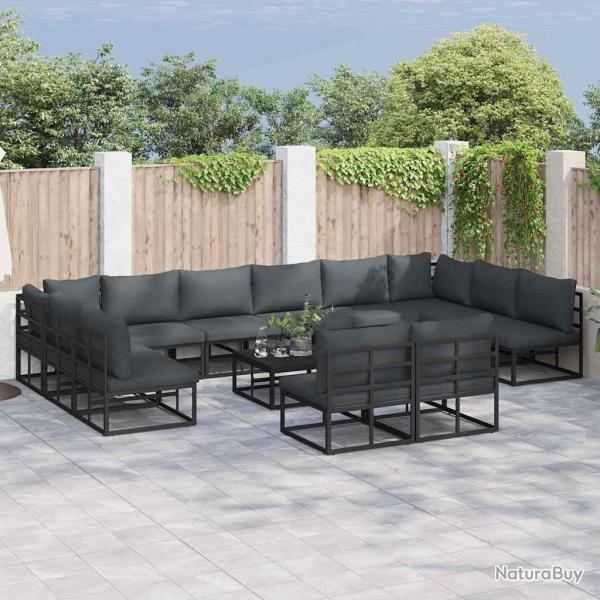 Ensemble de canap� de avec coussin 13 pcs Noir Aluminium