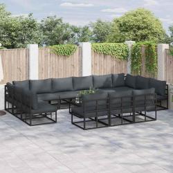 Ensemble de canap&eacute; de avec coussin 14 pcs Noir Aluminium