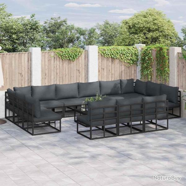 Ensemble de canap� de avec coussin 14 pcs Noir Aluminium