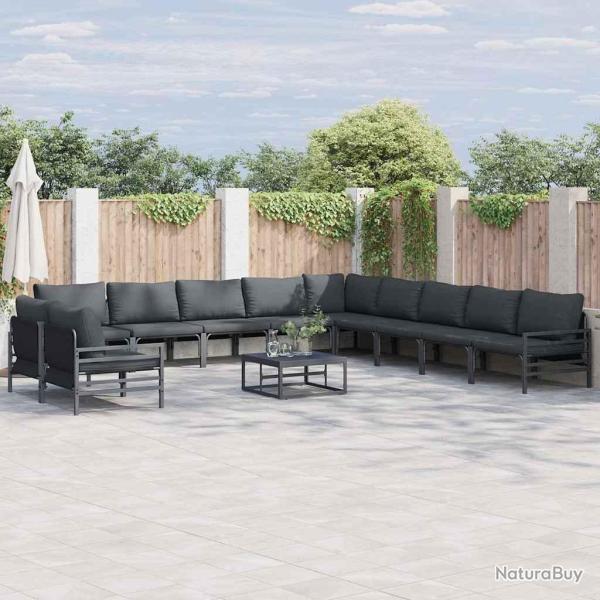 Ensemble de canap� de avec coussin 11 pcs Noir Acier