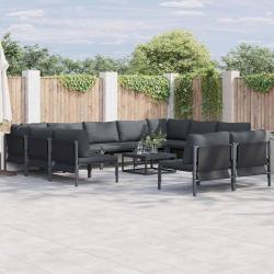 Ensemble de canap&eacute; de avec coussin 11 pcs Noir Acier