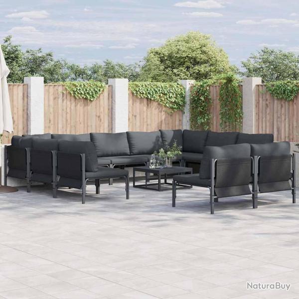Ensemble de canap� de avec coussin 11 pcs Noir Acier