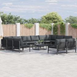 Ensemble de canap&eacute; de avec coussin 12 pcs Noir Acier