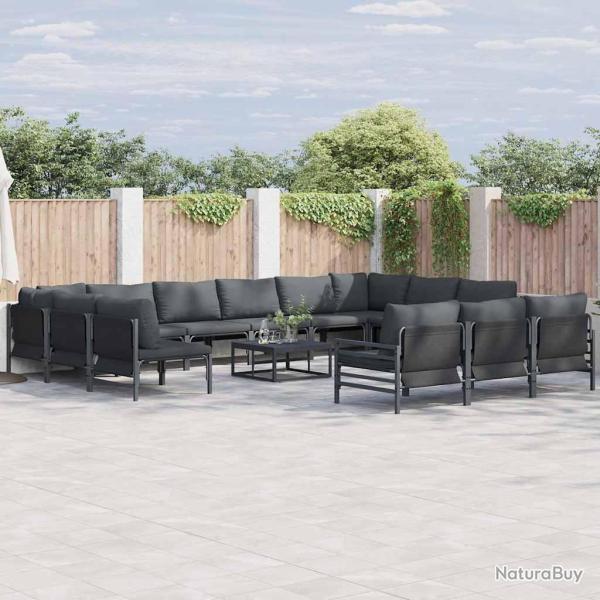 Ensemble de canap� de avec coussin 14 pcs Noir Acier