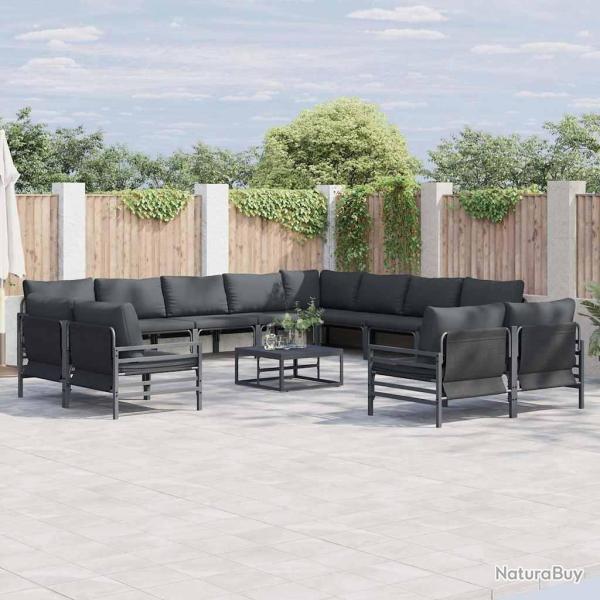 Ensemble de canap� de avec coussin 12 pcs Noir Acier