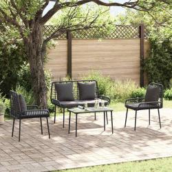 Ensemble de meubles de 4 pcs Noir et Cr&egrave;me polyrotin