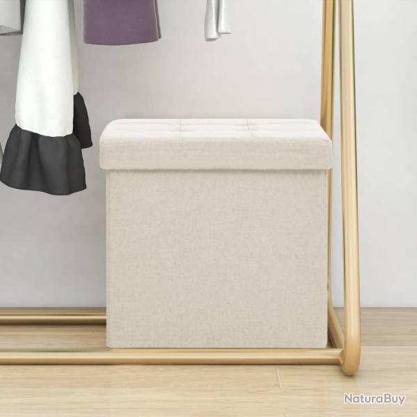 Tabouret de rangement pliable Blanc cr�me Faux lin