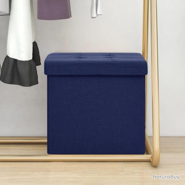 Tabouret de rangement pliable Bleu Faux lin