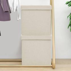 Tabourets de rangement pliables lot de 2 blanc cr&egrave;me Faux lin