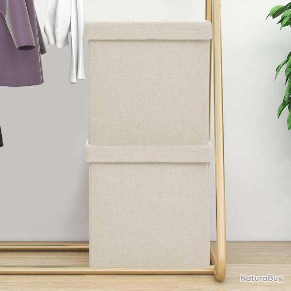Tabourets de rangement pliables lot de 2 blanc cr�me Faux lin