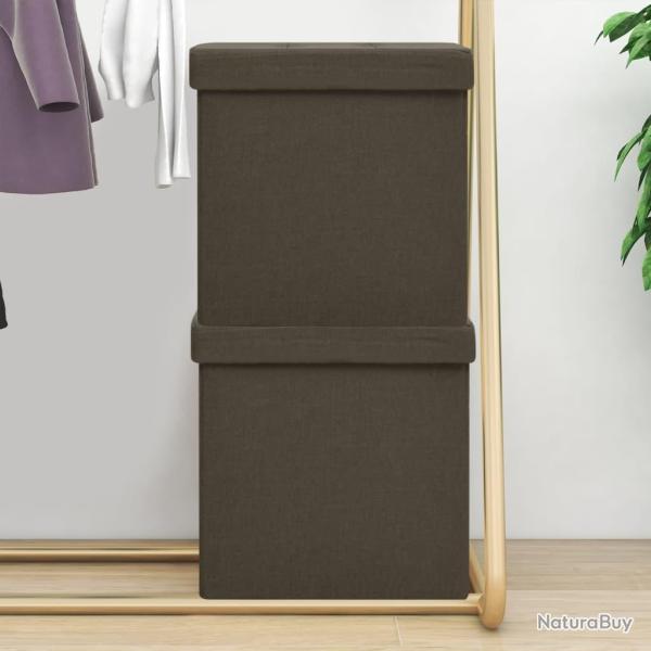 Tabourets de rangement pliables lot de 2 marron fonc� faux lin
