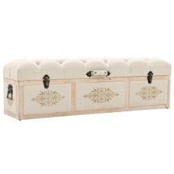 Banc de rangement 110 cm Cr&egrave;me Bois de sapin massif et tissu