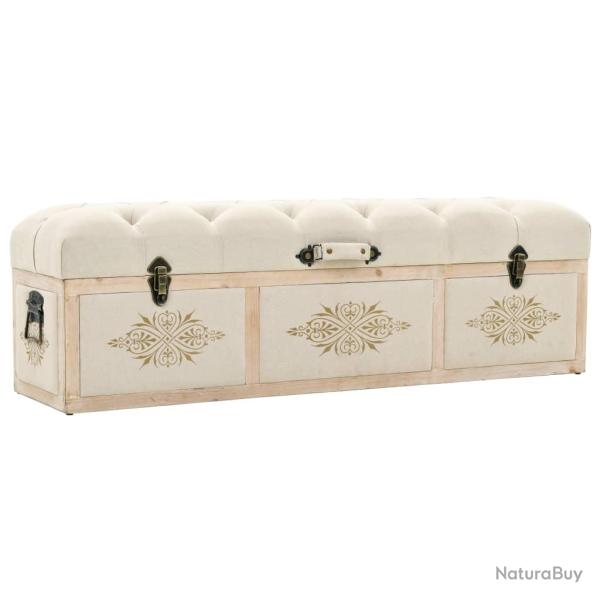 Banc de rangement 110 cm Cr�me Bois de sapin massif et tissu