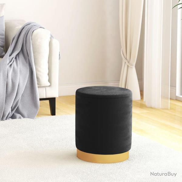 Tabouret de rangement rond Noir Velours 31 x 37 cm
