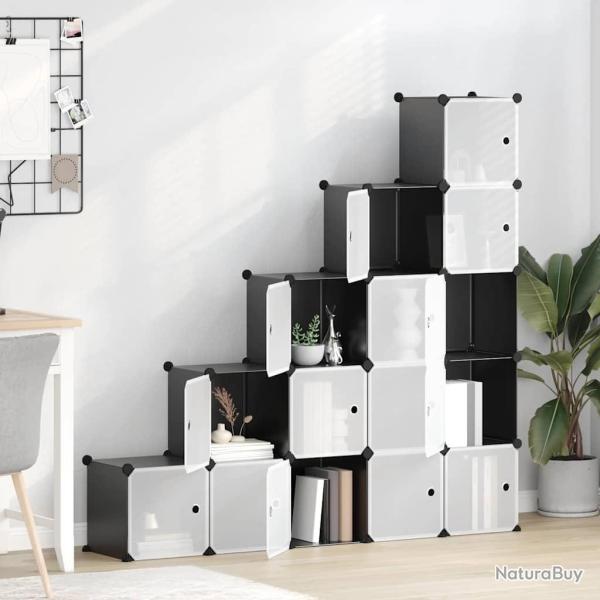 Cubes de rangement 15 pcs avec portes Noir PP