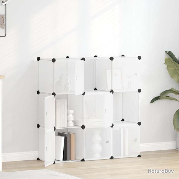 Organiseur de rangement en cube avec 9 cubes et portes en PP transparent