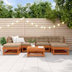 Ensemble de salon de 7 pcs Brun cire Bois de pin massif
